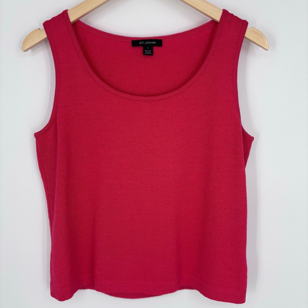 VTG St. John Wool Blend‎ Knit Shell Tank Top Womens Small Pink Red Sleeveless
